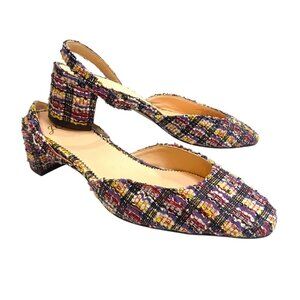 NWOT J. Crew Tweed SlingBack Pump Block Heel Sandal Slip On Sz 9
